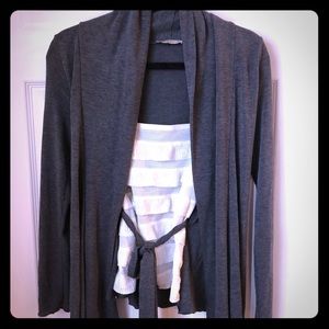 Arden B grey wrap and white fringed tank